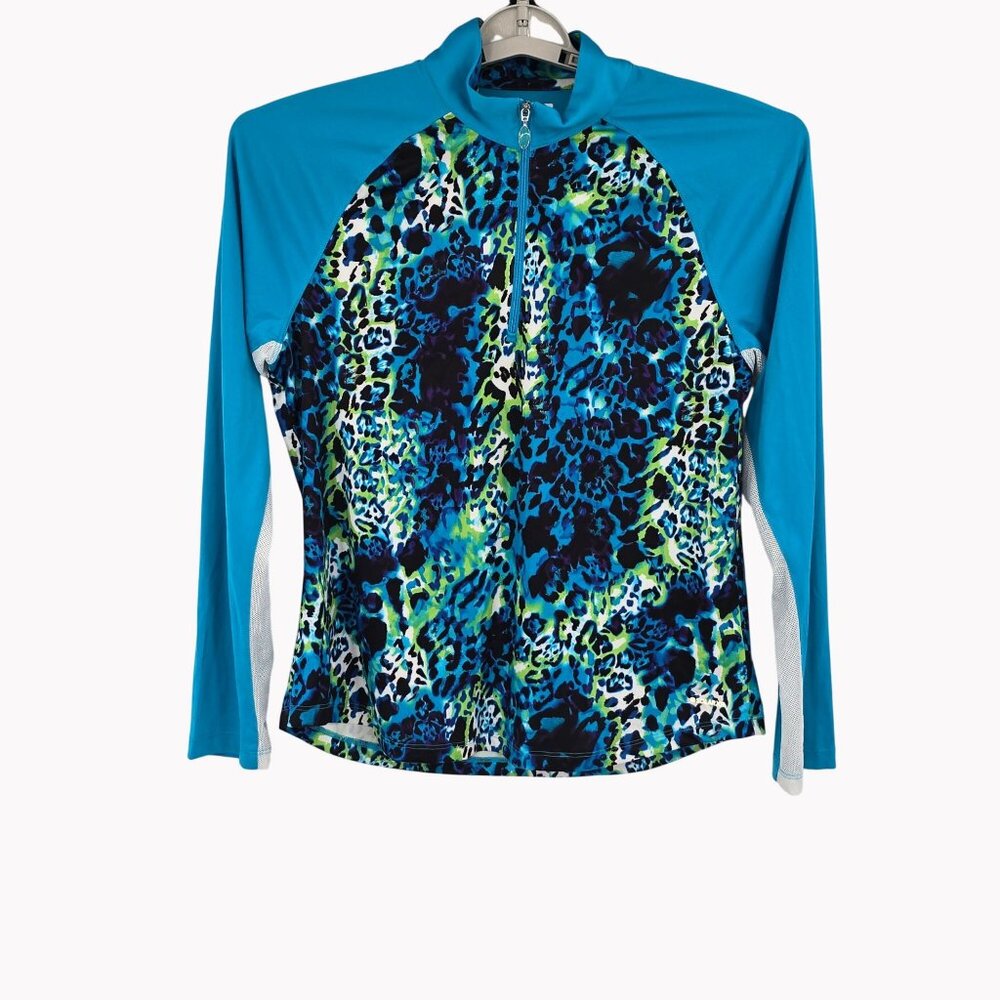 Greg Norman Solar XP Womens Large 1/4 Zip Mock Zebra Long Sleeve Golf Active
